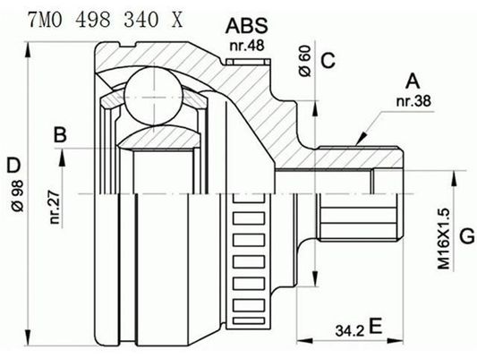 7M0498099 Các bộ phận truyền tải C.V Joint